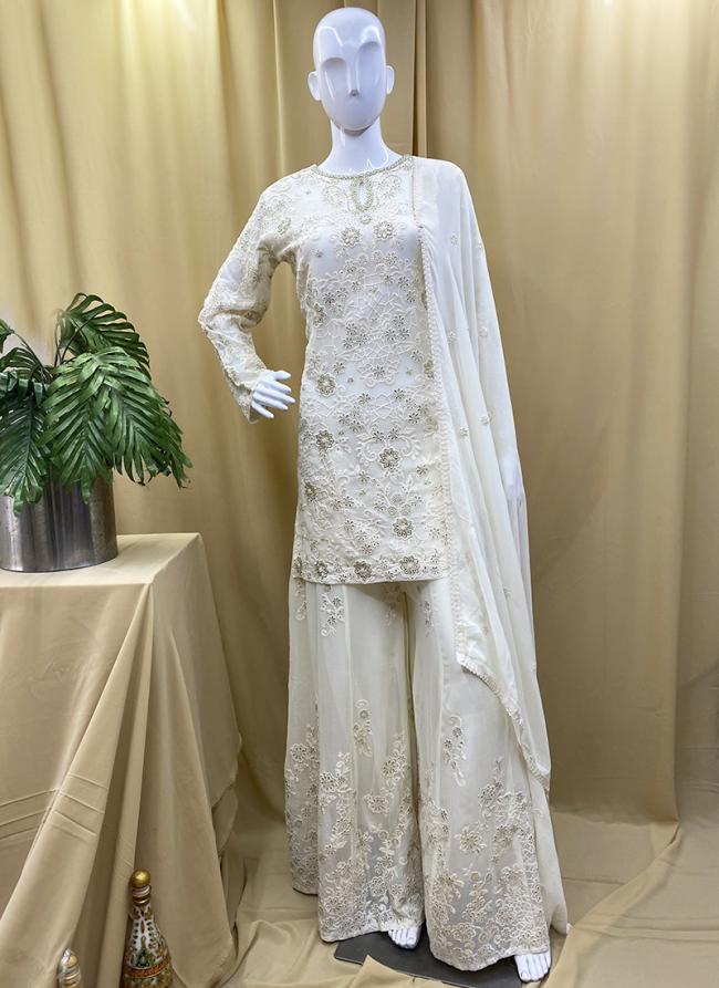 Chiffon White Wedding Wear Embroidery Work Readymade Salwaar Suit